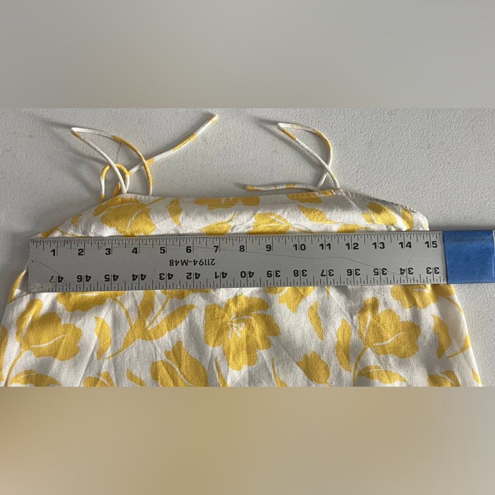 Old Navy Sz XS Yellow Floral Spaghetti Strap‎ Mini Resort Linen Dress Tropical - Picture 4 of 6